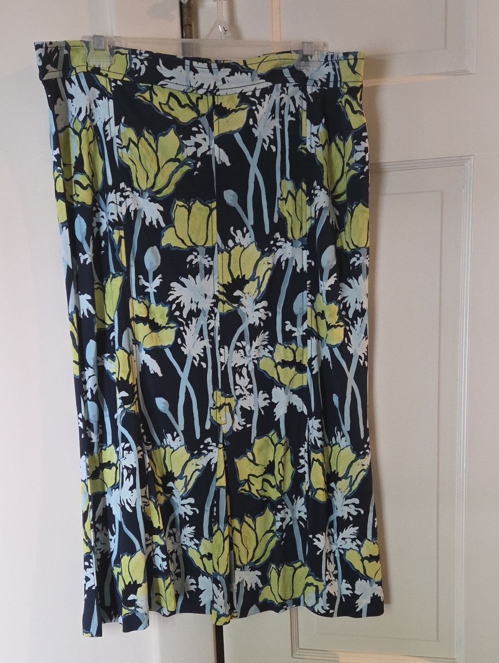 Tory Burch Floral A-Line Midi Jersey Skirt in Navy, Lime & Light Blue XL NWT